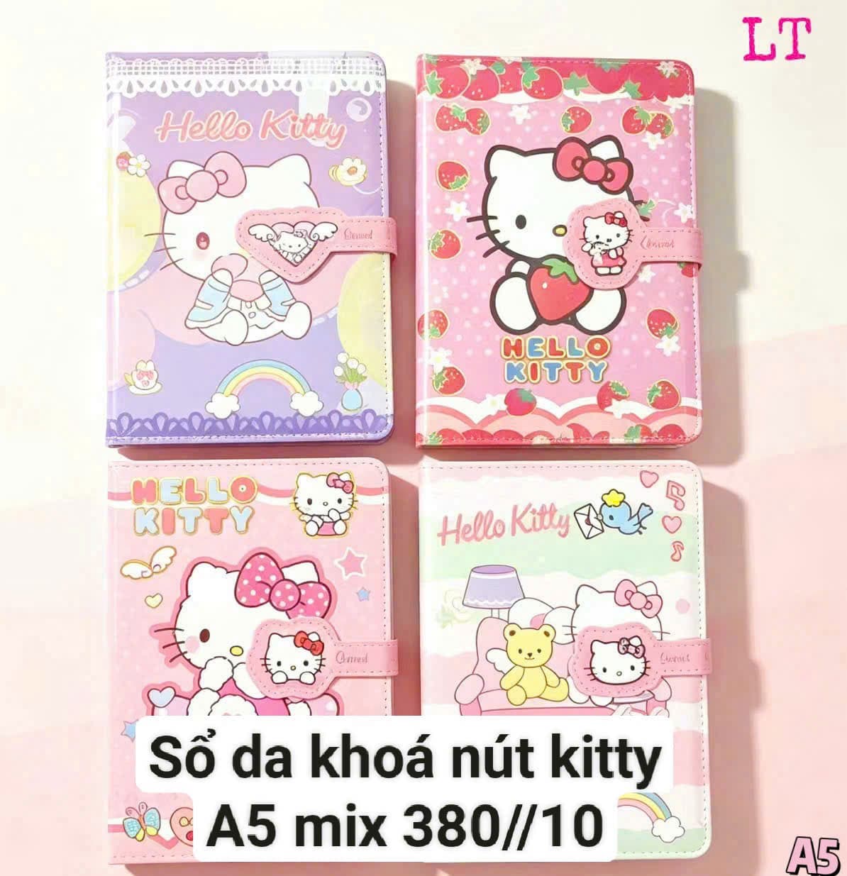 Sổ da khóa nút họa tiết hồng
