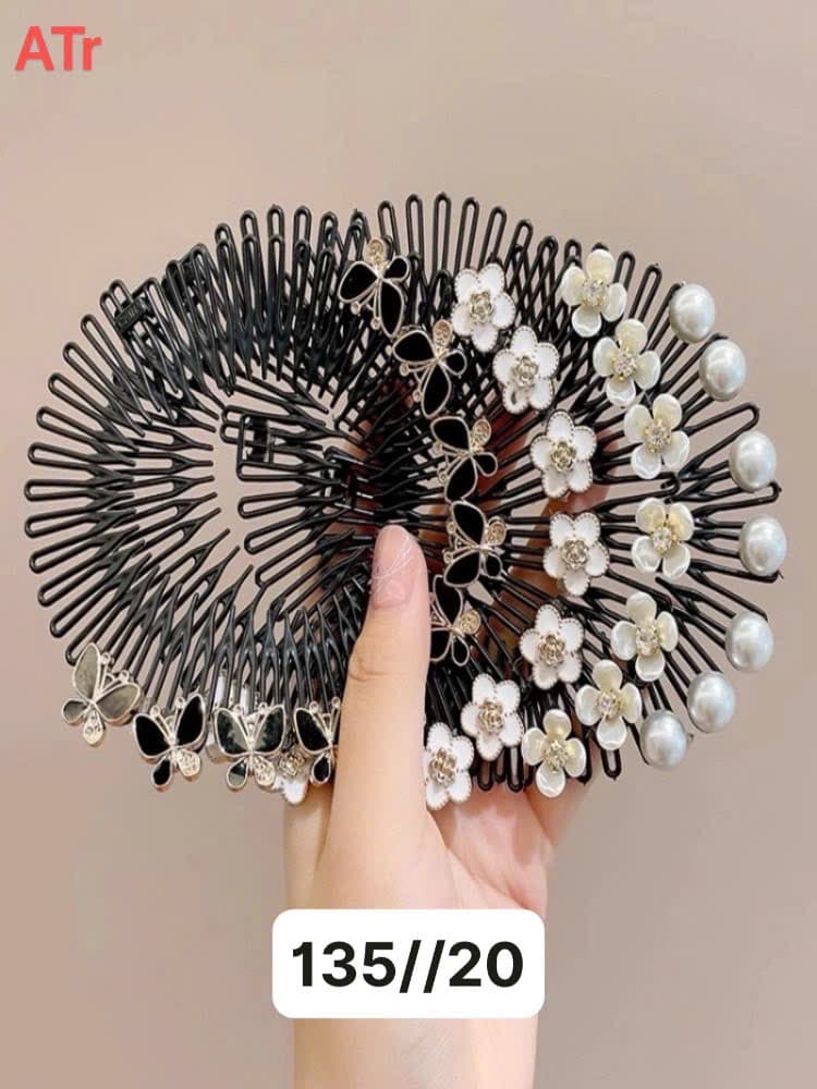 Set kẹp nơ hoa trà đen trắng
